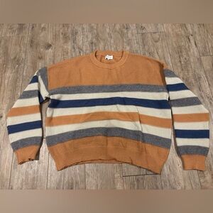 ACOA Striped Sweater in Orange, Blue, and Gray Size Large